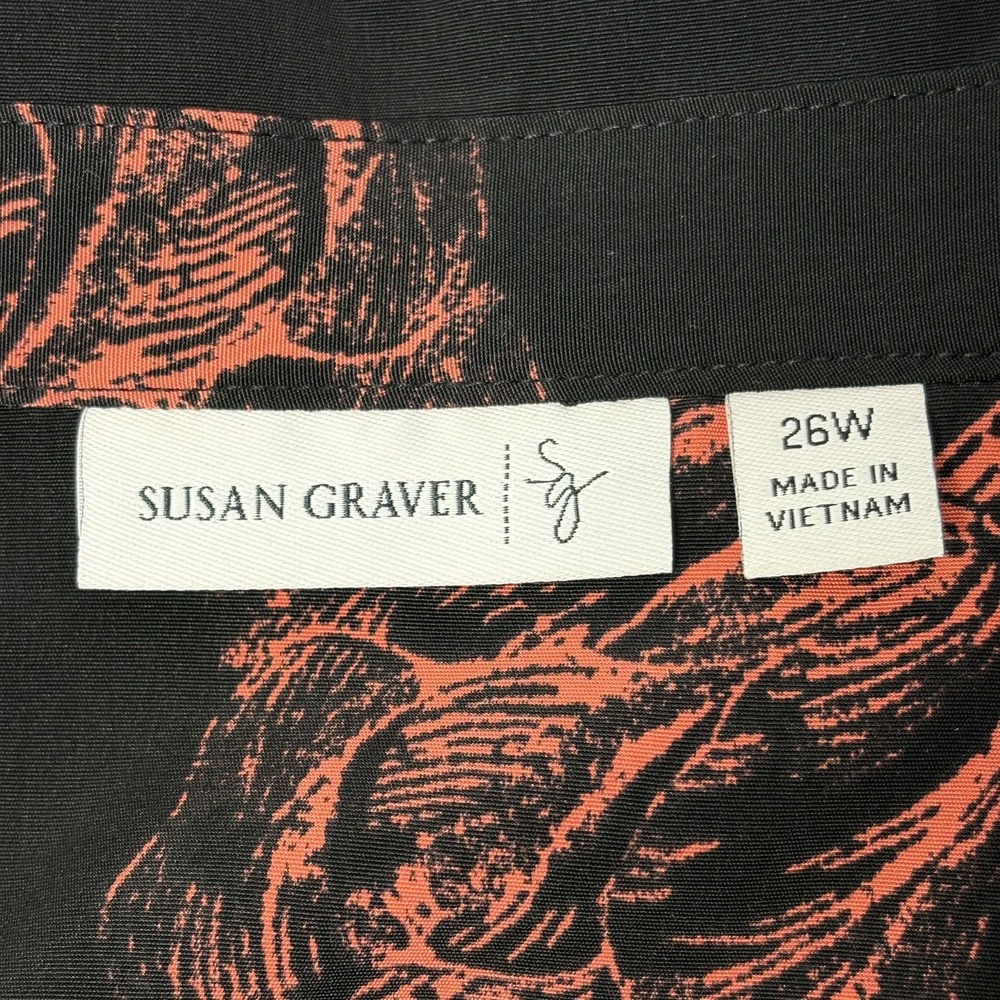 Susan Graver Women Dark Floral Button Up Tunic Top Size 26W Black Coral‎ Office - Picture 4 of 8